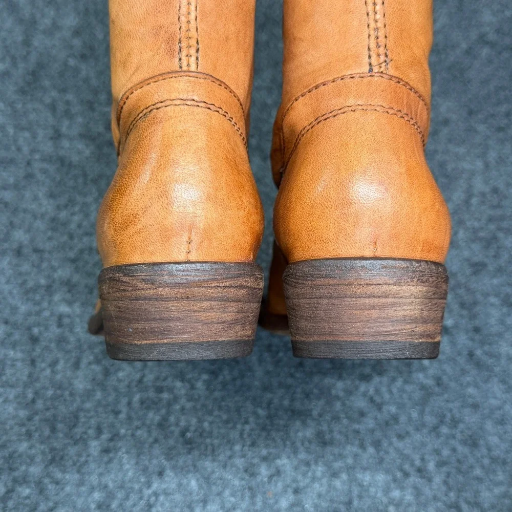 Frye Carson Tall Riding Boots Women's 6.5 Caramel Brown Leather Pull On Rustic